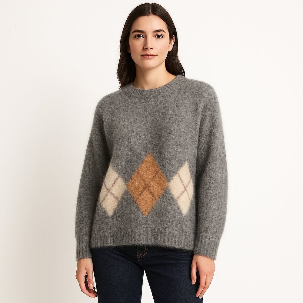 Madewell Brushed Argyle Sweater Alpaca Wool Blend Size Large